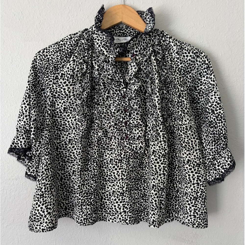 NWT How to Kiss a Frog Girls Snow Leo Mimosa Top 10Y Ruffle Lace Animal Print